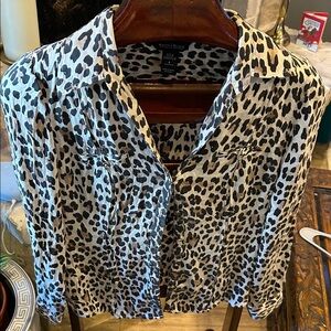 White House Black Market Leopard Print Button-Down Shirt 92% Silk and 8% spandex